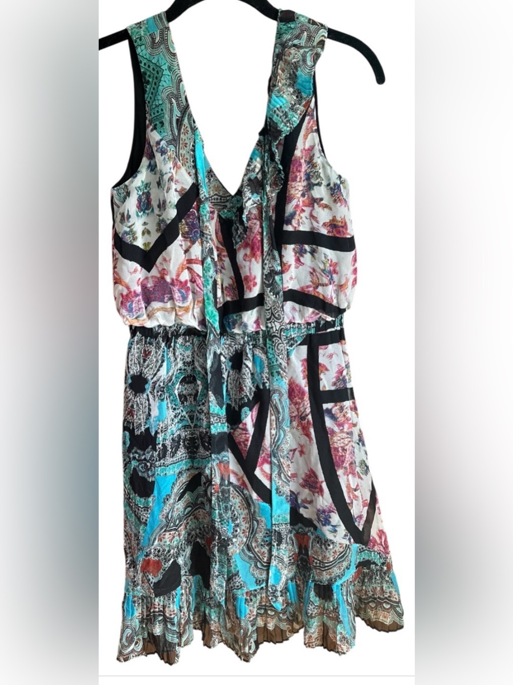 🦋Vintage Silk Nicole Miller Turquoise Black Multicolor Paisley Midi Dress S💃🏻